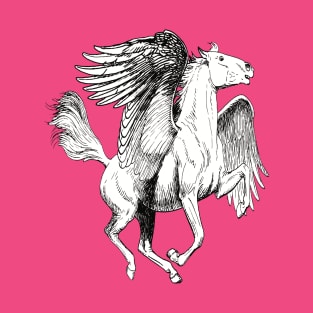 Pegasus Winged White Horse Line Drawing Vintage Style T-Shirt