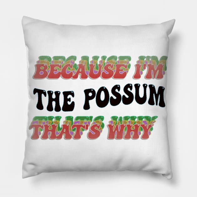 BECAUSE I'M THE POSSUM : THATS WHY Pillow by elSALMA