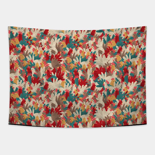 Cute Rooster Pattern Tapestry by APSketches