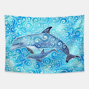 Swirly Dolphin Family Tapestry