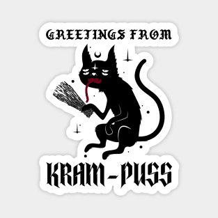 Greetings From Kram-puss, Funny Krampus Cat Christmas Magnet