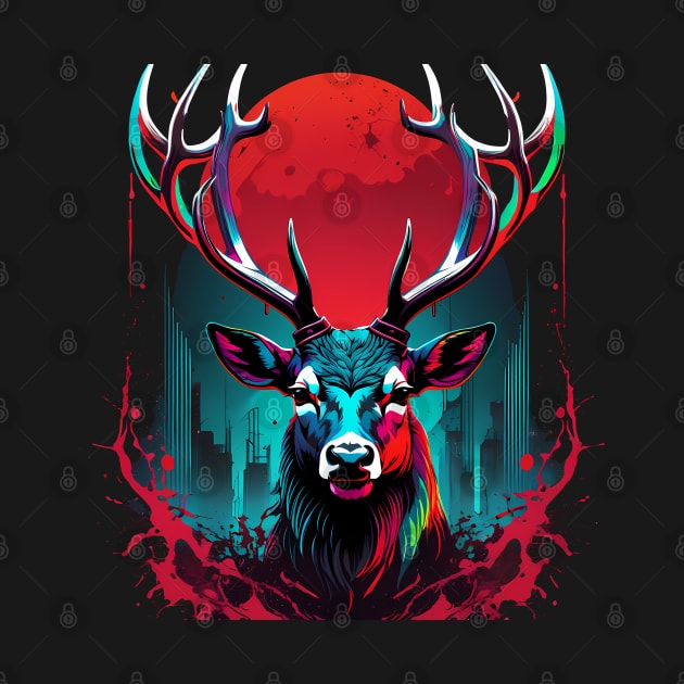 stag face bloodmoon by TaevasDesign