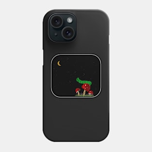 Inchworm on a Mushroom Looking at the Moon Phone Case