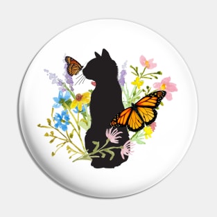 Kitty Cat Butterfly Garden Floral Pin