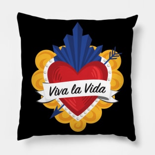 Mexican Sacred Heart / "Viva la Vida" Frida Kahlo's Quote in Spanish by Akbaly Pillow