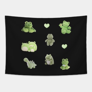 green frog and dinosaur stuffed animal sticker pack Tapestry