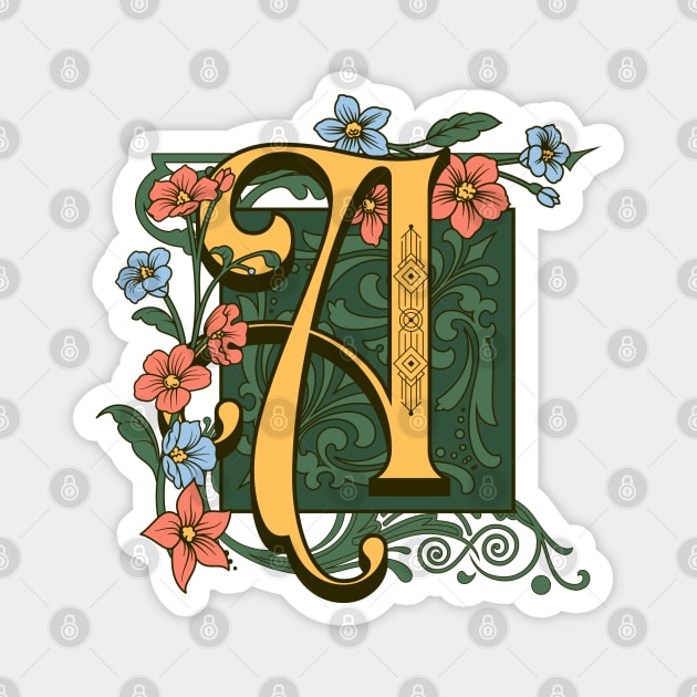 Floral Design, Calligraphy Of Letter  A Magnet by Promen Art