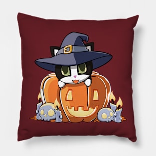 Tuxedo cat in a pumpkin Pillow