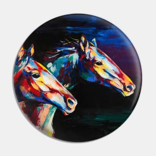 Horses oil portrait painting in multicolored tones. Pin