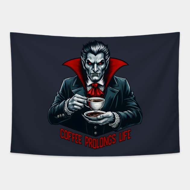 Coffee Prolongs Life-Vampire Tapestry by didibayatee