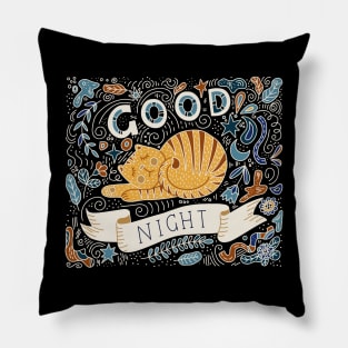 good night sleeping cat hand drawn Pillow