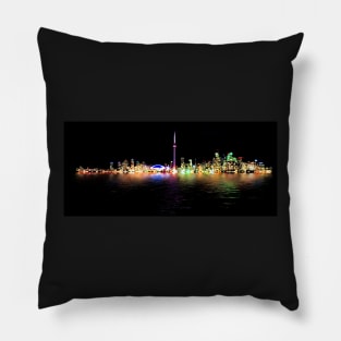 Toronto Skyline At Night From Centre Island Reflection Pillow