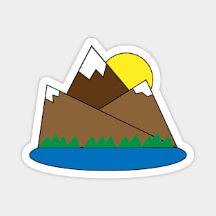 Cartoon Mountains, sun and Lake Magnet
