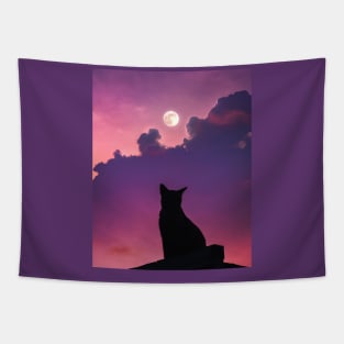 Cat Watching the Sunset Tapestry