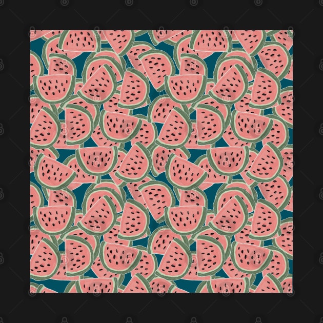 Watermelon Dream  | Deep Green and Fresh Pink Pattern | Layered Watermelon Confetti Design by cherdoodles