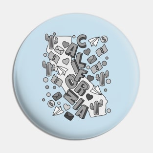 California Grey Map Doodle Pin