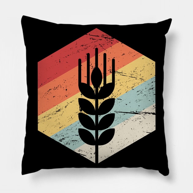 Retro Vintage Wheat Grain Farmer Icon Pillow by Wizardmode