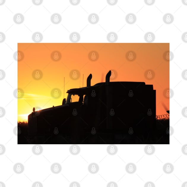 Diesel Tractor Truck Silhouette at Sunset by ROBERTDBROZEK