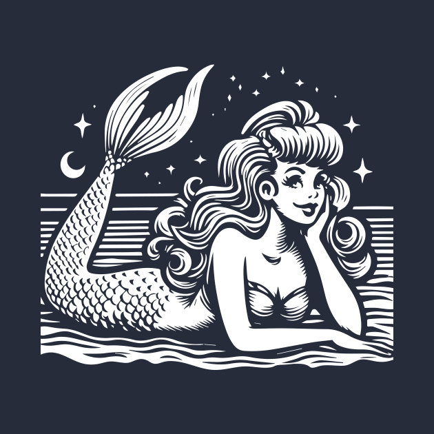 Linocut Mermaid by n23tees