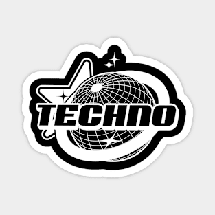 TECHNO  - Y2K grid globe stars (white) Magnet