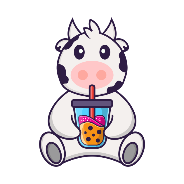 Cute Cow Drinking Boba Milk Tea Cow Pin Teepublic 