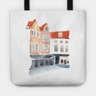 Two old houses in the of street of Bruges, Belgium. Tote