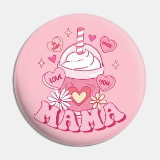 Mama Iced Coffee Pink Retro Valentines Day Matching Pin