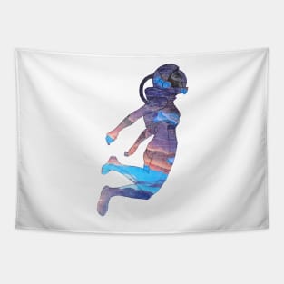 Clothos - Space Girl Floating White Background Tapestry