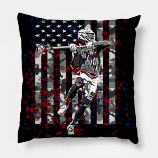 Lacrosse Camo American Flag Patriotic LAX 4th of July Gifts Pillow