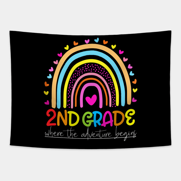 Rainbow 2nd Grade Where The Adventure Begins Tapestry by Red and Black Floral