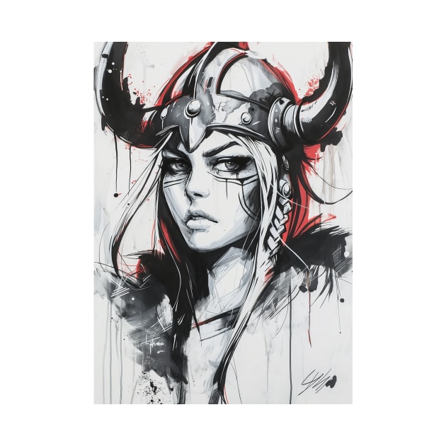 Black Ink Viking Woman by Durro