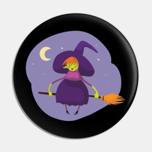 Witch Flying on Broomstick on a Starry Night Pin