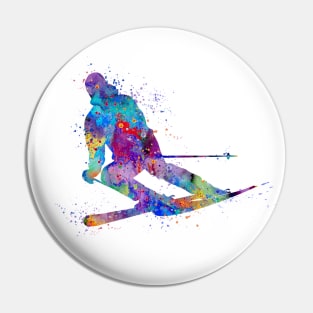 Boy Skiing Watercolor Gift Pin