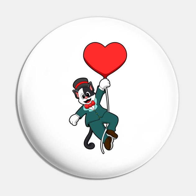 Cat as Groom with Heart Balloon Pin by Markus Schnabel