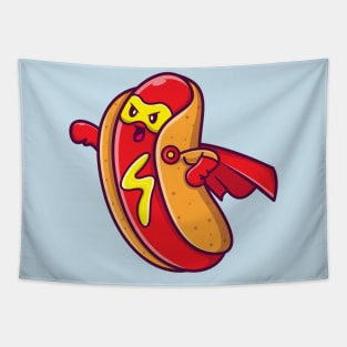 Cute Hotdog Superhero Cartoon Tapestry