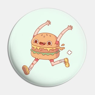 Funny Running Happy Burger Pin