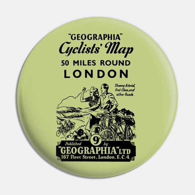 London, Cyclists, Map, Vintage,Cover Illustration, 1930s Pin by ThinkMossGraphics