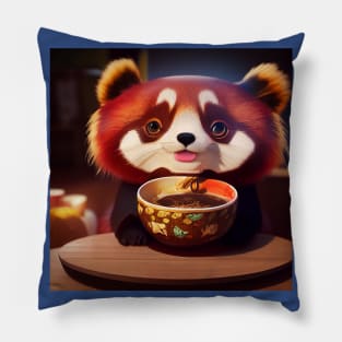 Kawaii Red Panda Eating Ramen Pillow