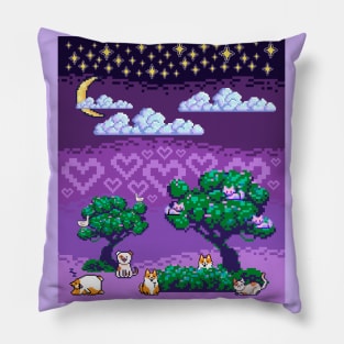 Pixelated Night Sky with Our Favorite Furry Friends Pillow