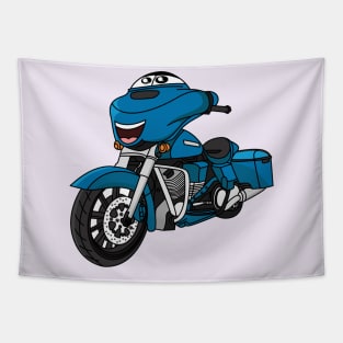 Cute happy blue motorcycle cartoon Tapestry