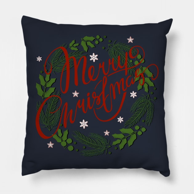 Merry Christmas Wreath Pillow by D_AUGUST_ART_53