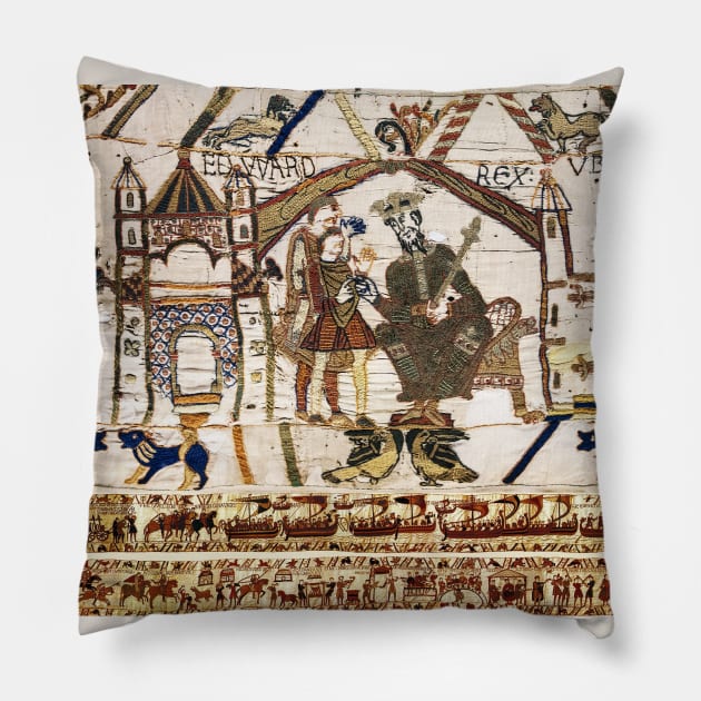 THE BAYEUX TAPESTRY ,King Edward the Confessor and Harold Godwinson at Winchester Pillow by BulganLumini