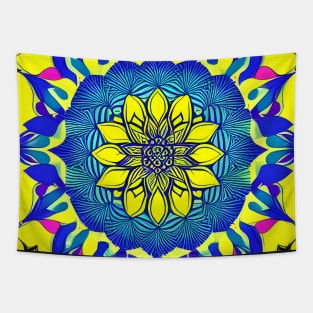 Lotus Mandala (Yellow and Blue) Tapestry