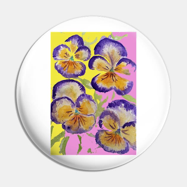 Viola Watercolor Purple Floral Pattern on Yellow and Pink Pin by SarahRajkotwala