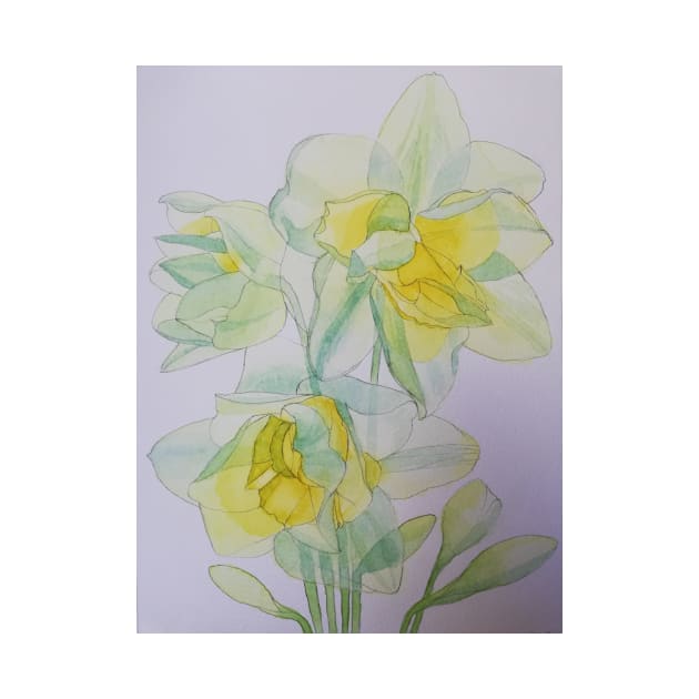 Daffodils in the sun watercolor painting by esvb