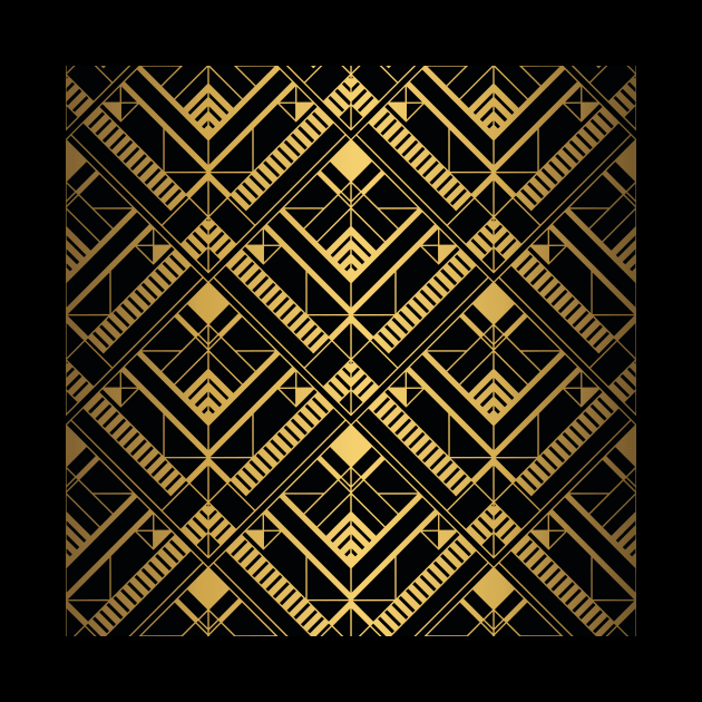 Thick Heavy Black and Gold Vintage Art Deco Geometric Square Pattern by podartist