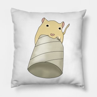 Cute golden gerbil eating toilet roll Pillow