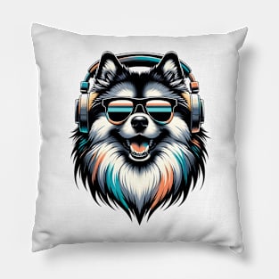 Keeshond Smiling DJ with Headphones and Sunglasses Pillow