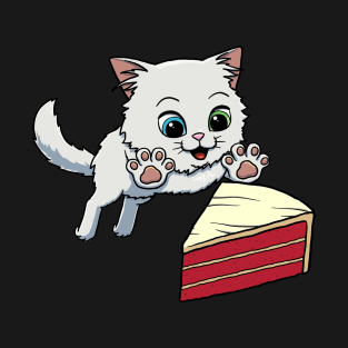 Turkish Angora Cat excited to eat Red Velvet Cake T-Shirt