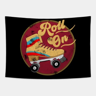 Roll On Vintage Distressed 70s Retro Roller Skate Tapestry